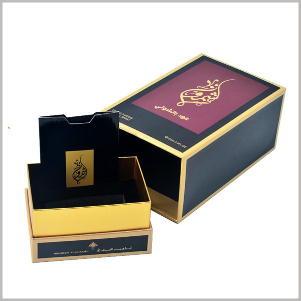 100 ml perfume gift boxes wholesale. The EVA inside the perfume package has been cleverly designed to not only fix the perfume glass bottle, but also insert a card or envelope.