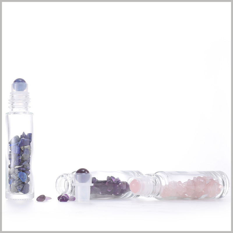 10ml Clear Gemstone Roller Bottles With color Crystal Chips Inside