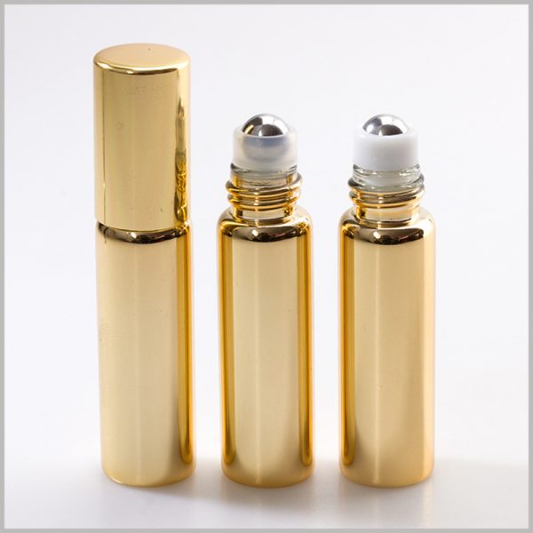 10ml Golden UV Glass essential oil roller ball bottles with a golden visual appearance look very high end.