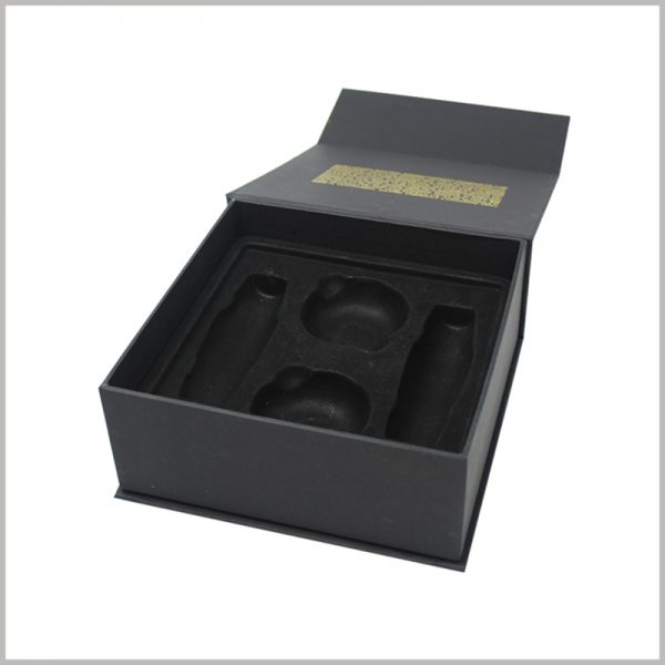 black square skin care product packaging boxes with insert.The black flocking blister has a good visual and touch sense, which plays a role in beautifying the interior of product packaging.