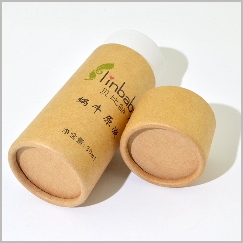 Custom brown kraft paper tube for 30ml skin care product packaging.The paper tube has smooth curls and no wrinkles, making it a very high-quality custom packaging.