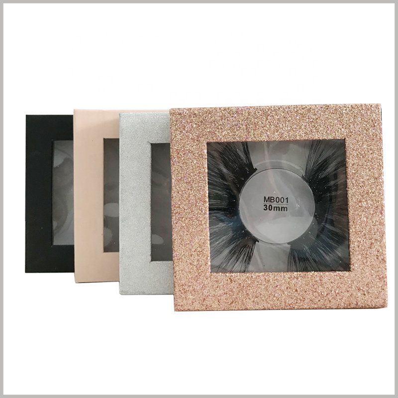 custom luxury small square boxes for eyelash packaging.This cardboard boxes with windows, you can directly see the product information such as eyelash styles and labels.