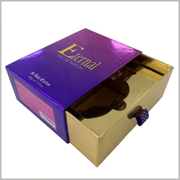 luxury empty gift boxes for perfume packaging.The inner box of the package uses gold cardboard as laminated paper, creating a very luxurious visual sense of packaging and products.