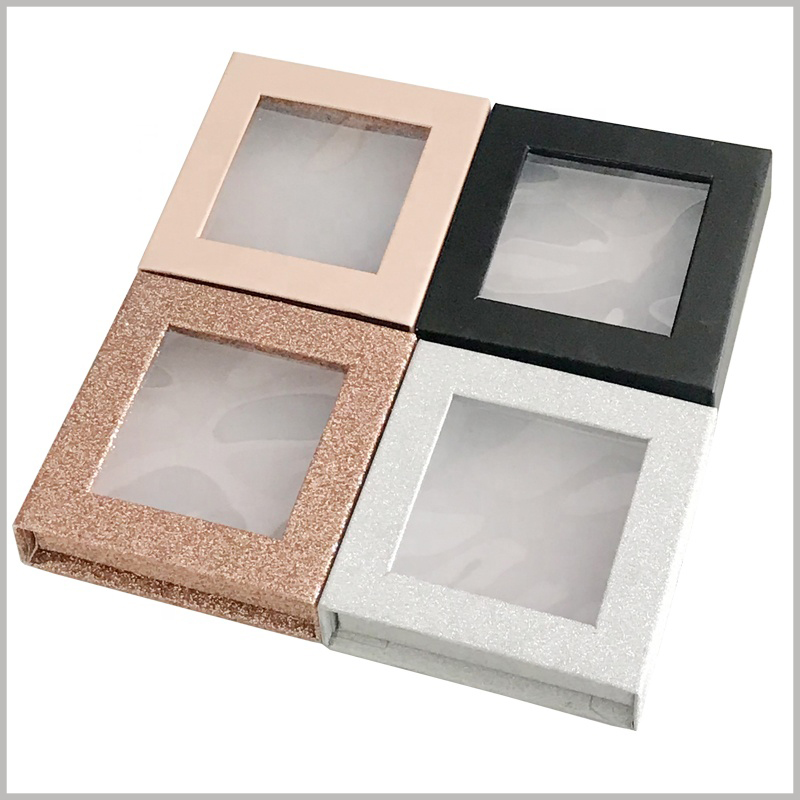 luxury small eyelash packaging boxes with square clear windows.According to the product, you can choose black, white, pink and other packaging colors as a reference to improve the current sales situation.