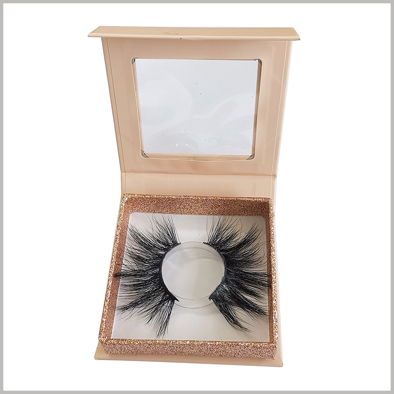 luxury small eyelash packaging boxes with clear windows and with blister insert.