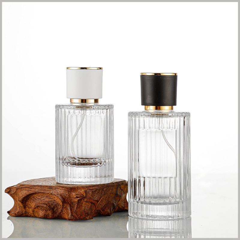 30ml,50ml,100ml Clear Vertical Stripes Round perfume bottles