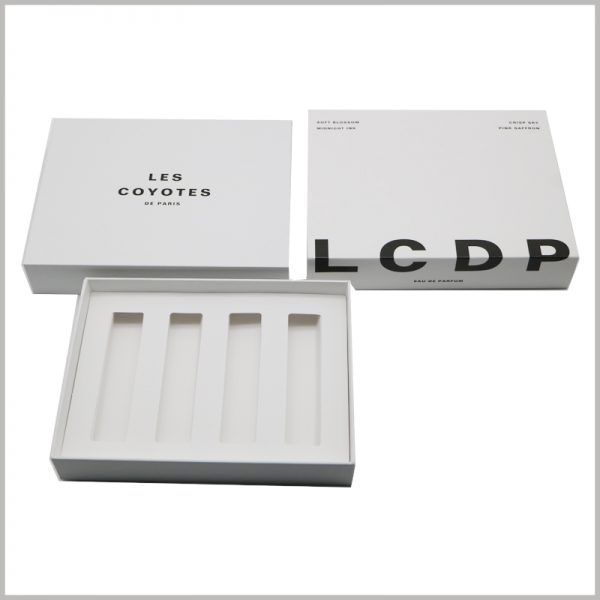 4-pack of perfume packaging boxes with paper insert wholesale. Perfume boxes are entirely made of paper, which is very environmentally friendly.