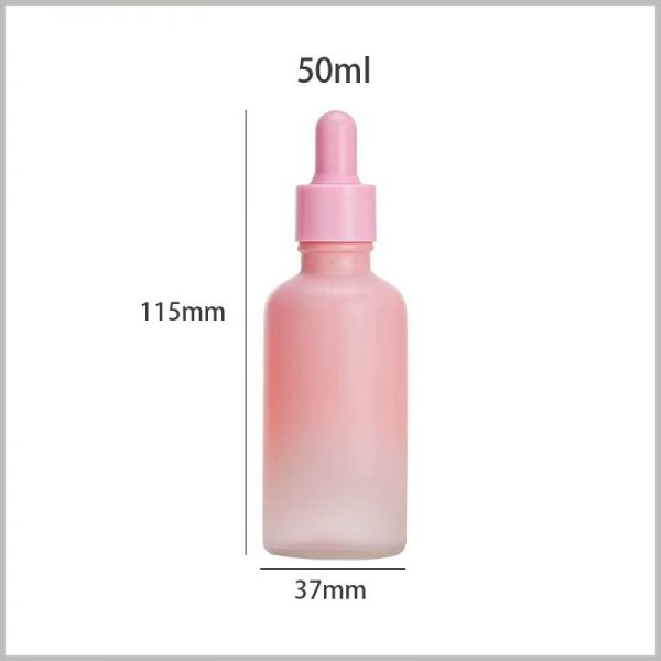 50ml Gradient Pink glass dropper bottles, the diameter of the essential oil bottle is 37mm and the height is 115mm, which will be very helpful for the essential oil packaging scheme.