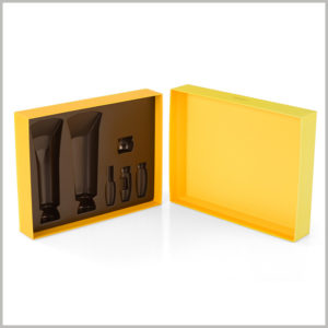 6 bottles of skincare packaging boxes set,The shape of the blister inside the box is related to the skin care product style, which can completely accommodate 6 different skin care products