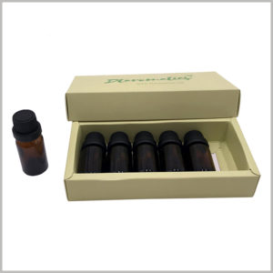 6 bottles of small essential oil packaging boxes.The packaging box is made of kraft paper as the raw material, and the upper and lower cover structures are selected at the same time, which is convenient to open