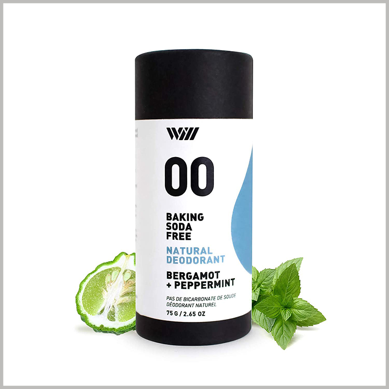 75g peppermint deodorant packaging box with printing. Printing detailed product content on the surface of the customized cardboard tube packaging will allow customers to quickly identify the type of deodorant.