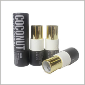 Black empty lipstick tube packaging boxes. Customized paper tube packaging is printed with product-related information, highlighting the importance of the product.