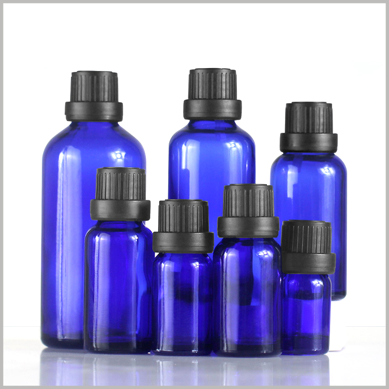 Blue essential oil bottle with with flat cap wholesale