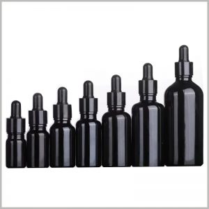 Bright Black Essential Oil Bottle with rubber cap. You can choose different sizes of essential oil bottles according to actual needs to meet the needs of the product.