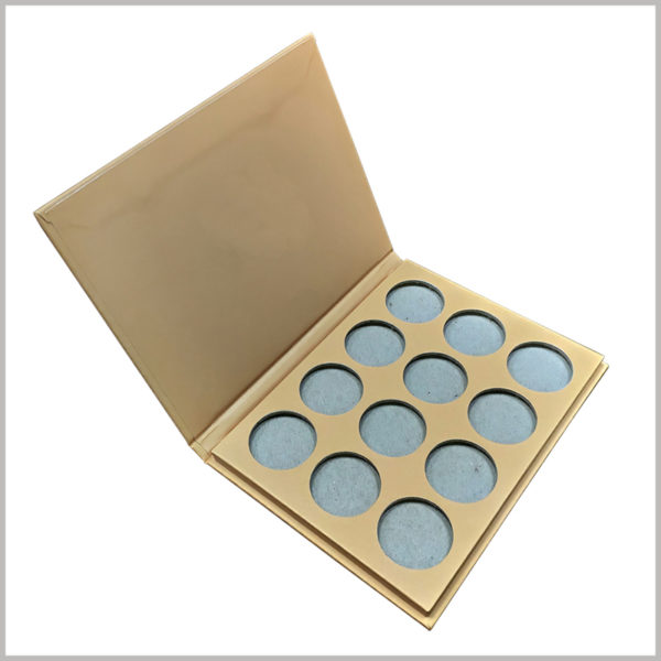 Brown Kraft paper packaging for 12-color eye shadow box. The size of the eyeshadow palette is customized. Inside the box, 12 different colors of eyeshadow can be placed in "three rows and four columns"