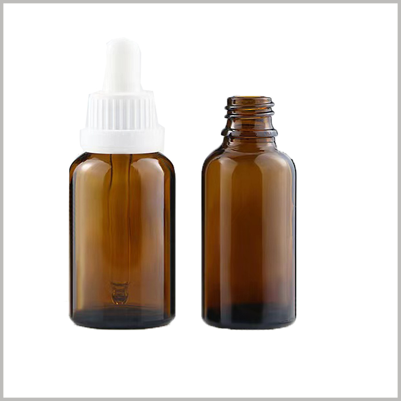 Brown essential oil dropper bottles wholesale, can provide you essential oil bottles with white rubber cap.