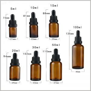 Brown essential oil glass dropper bottles wholesale. We can provide you with 5ml, 10ml, 15ml, 20ml, 30ml, 50ml, 100ml essential oil bottles, please refer to the picture for the specific size.