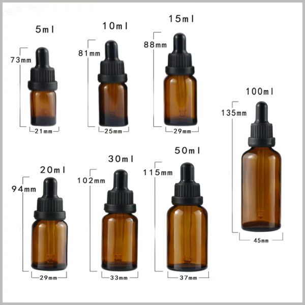 Brown essential oil glass dropper bottles wholesale. We can provide you with 5ml, 10ml, 15ml, 20ml, 30ml, 50ml, 100ml essential oil bottles, please refer to the picture for the specific size.