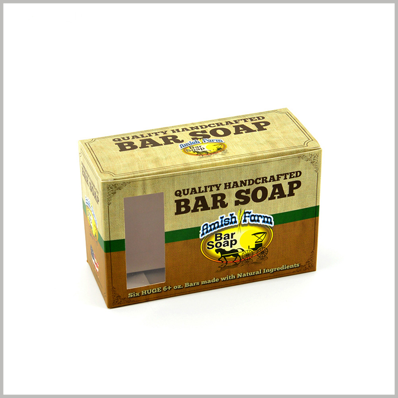 Cheap packaging box with 6-packed soaps.The front of the customized packaging has a square transparent window, allowing part of the product's style to be displayed.
