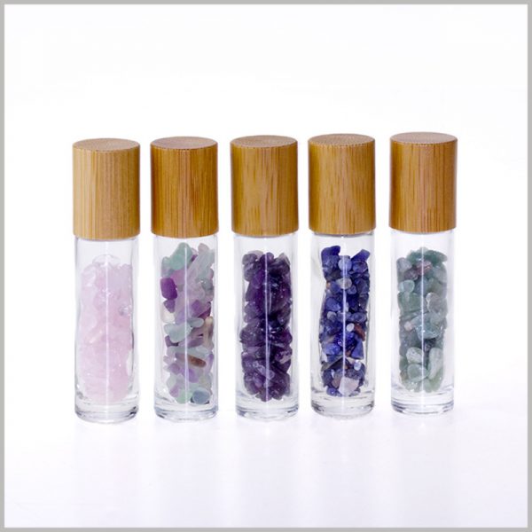 Clear Gemstone Roller Bottles With bamboo lids