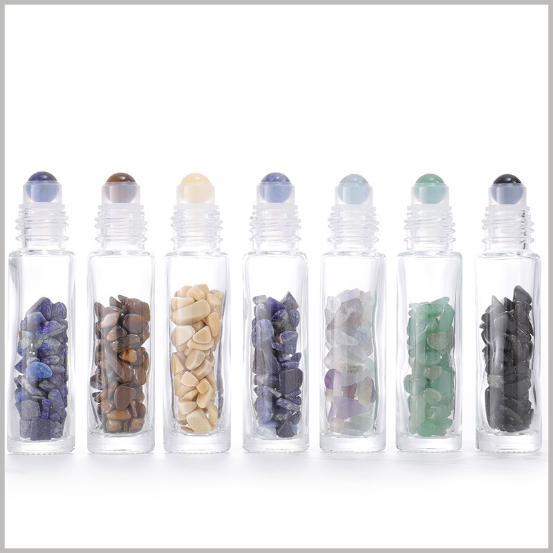 Clear Gemstone Roller Bottles With color Crystal Chips Inside