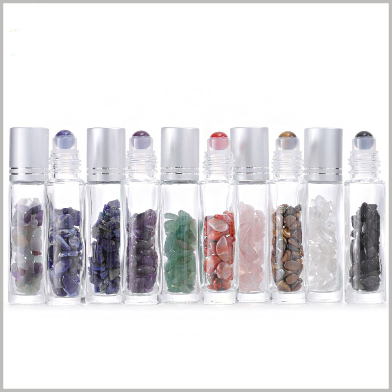Clear Gemstone Roller Bottles With silver lids