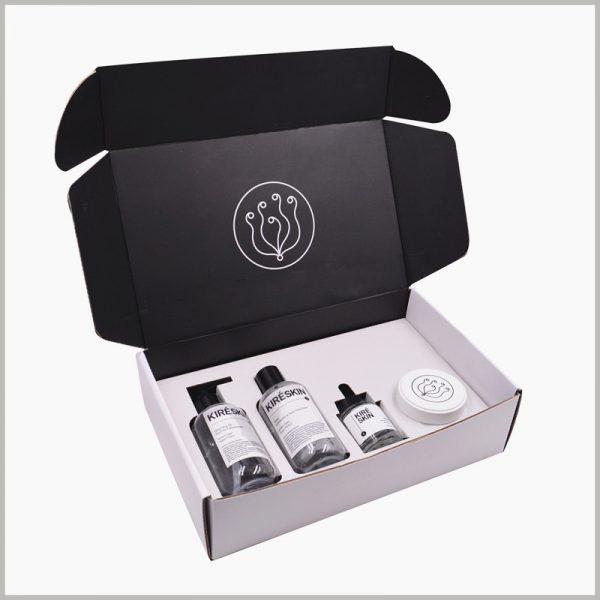 Corrugated packaging with paper inserts for skin care kits. Skin care products boxes use corrugated paper inserts, which can completely fix a variety of skin care products.