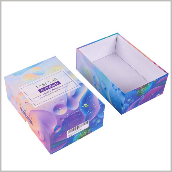 Creative boxes for 6 units of bath bomb packaging. Customized packaging has unique printed content that will increase the appeal of bath ball bombs.