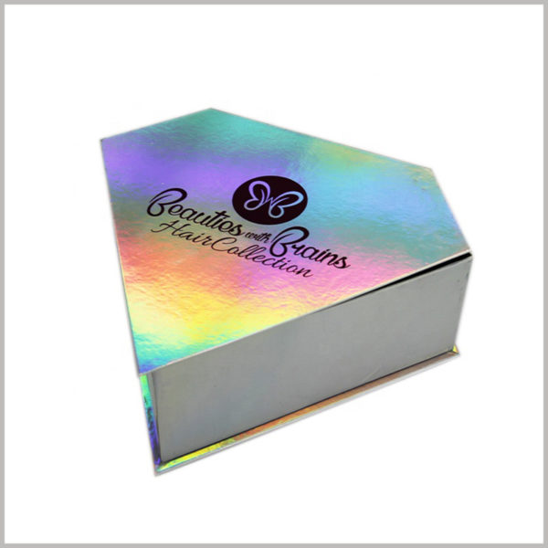 Creative diamond-shaped packaging for hair boxes, On the packaging box, a special color process is used to design the butterfly shape of the brand LOGO.