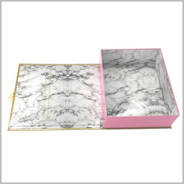 Creative hard cardboard boxes for wig packaging,The pattern inside the package looks more like "marble" and is unique and attractive, which will quickly promote the rapid spread of creative boxes, products, and brands.