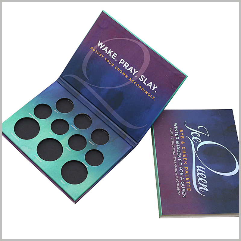 Creative printed boxes for 10-color eyeshadow palette packaging. The gradient blue is the main color of the packaging background, making the makeup eye shadow packaging more fashionable and attractive.