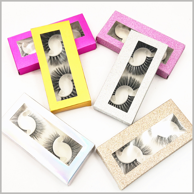 Custom Foldable False eyeslash packaging with window for pack of 2 pairs. This is a luxury eyelash packaging box, which can increase the value of the product; but the packaging can be folded, which can reduce the purchase cost of the packaging.
