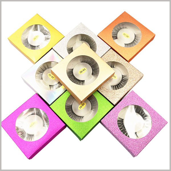 Custom Foldable glitter eyelash packaging box for one pair. The customized false eyelashes are packaged with round transparent windows, which can directly observe the internal eyelash style.