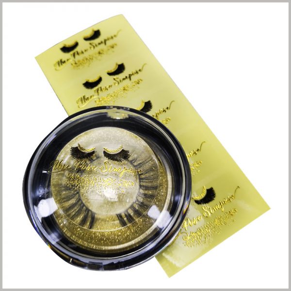 Custom Gold stamping printing label for fake eyelash box. Use circular labels on creative false eyelash boxes, and use creative packaging as product containers at the lowest cost.