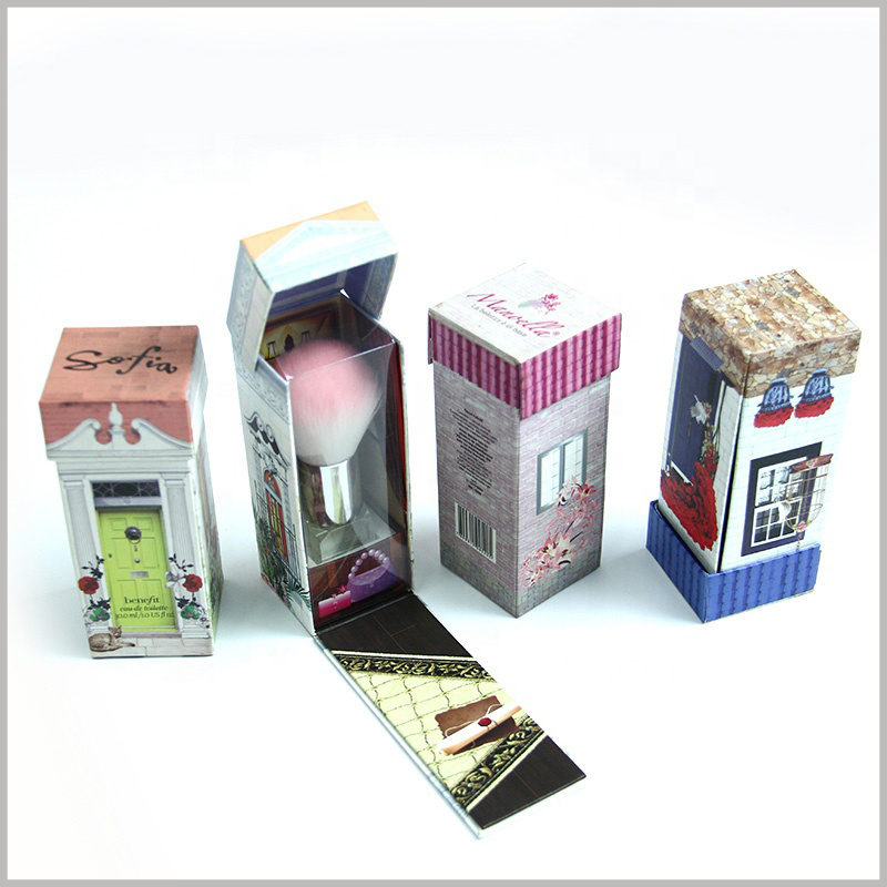 Custom cardboard boxes for cosmetic brush packaging. The creative packaging design makes the whole cardboard box look like a "house", which is very attractive.