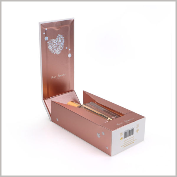 Custom creative packaging structures for perfume boxes. In order not to spoil the overall beauty of the perfume packaging, barcodes can be printed on the bottom of custom boxes.