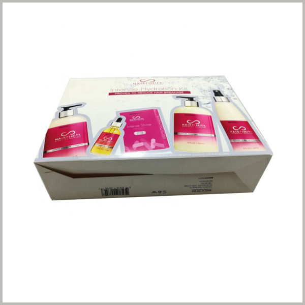 Custom foldable packaging for shampoo box set. The clever packaging design makes the shampoo packaging foldable, which reduces the cost of purchasing packaging.