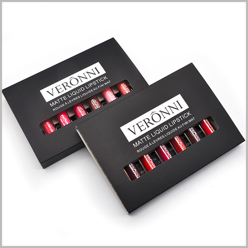 Custom lip gloss packaging with windows hold 6 bottles. The customized lip gloss packaging box can completely print specific content to meet your company's brand promotion needs.