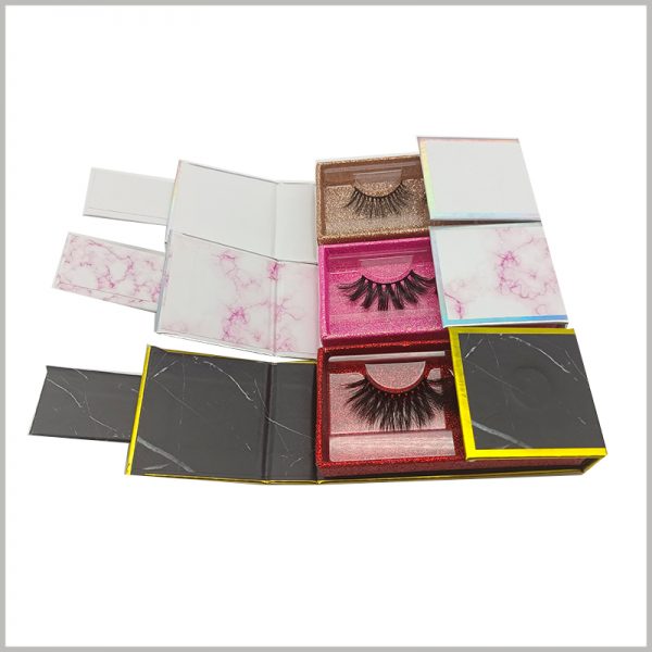 Double open Eyelash extension packaging box custom, available in black, white and other styles.