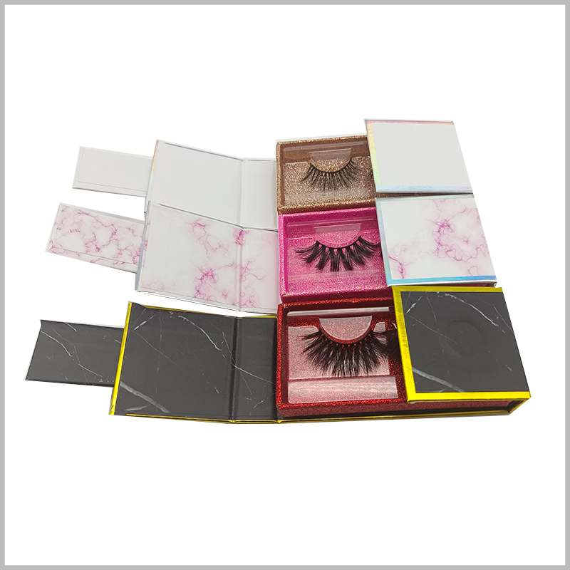 Double open Eyelash extension packaging box custom, available in black, white and other styles.