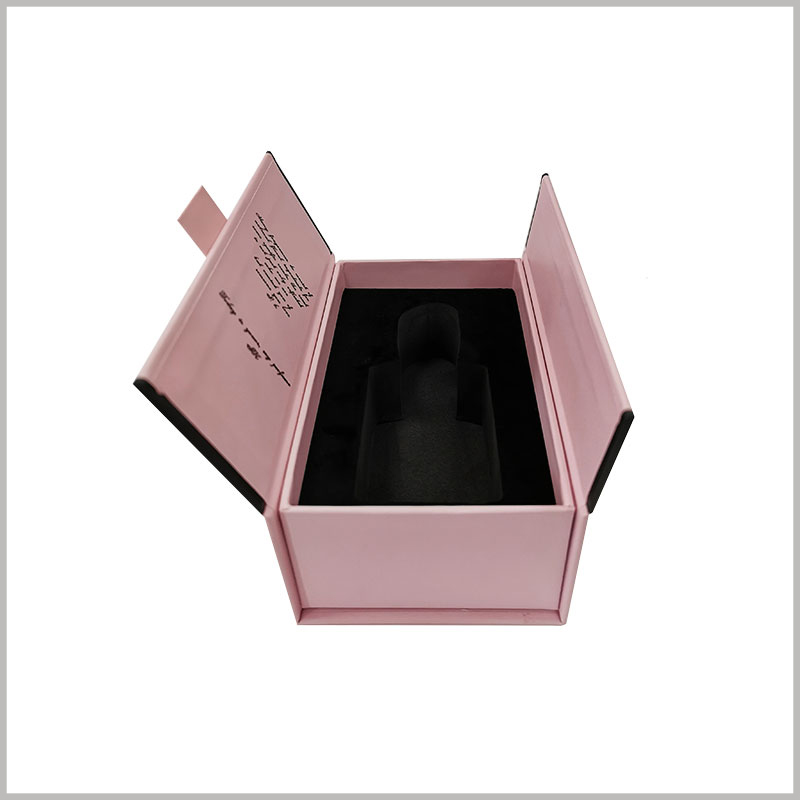 Double open gift boxes for perfume packaging, Detailed text can be printed on the inner side of the perfume packaging cover to give a better description of the product.