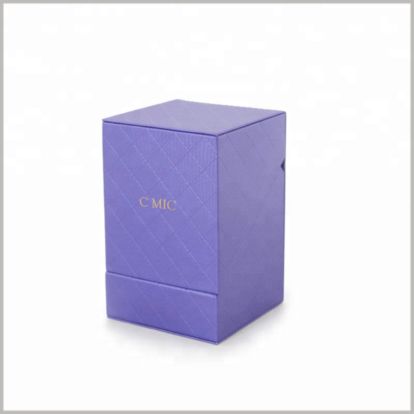 Exquisite blue cardboard boxes for perfume bottles packaging,The brand logo is printed on the front of the package, which is the most direct way to add value in the sales process.