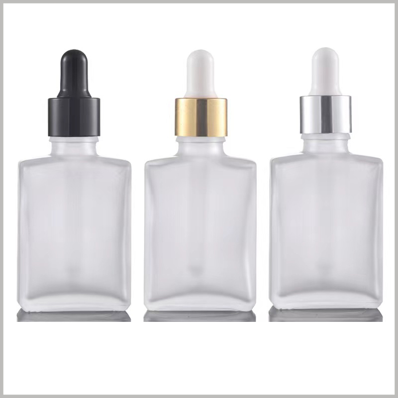 Flat square frosted essential oil dropper bottles wholesale. The choice of essential oil bottle can be determined according to the product and market positioning.