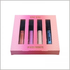 Foldable Cosmetic Lip Gloss packaging Boxes holds 4 bottles. The brand name of lip gloss is printed by bronzing, which is helpful for brand promotion and construction.