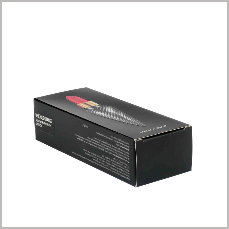 Foldable black lipstick boxes with logo wholesale. The detailed content is displayed directly to consumers, which will promote the sales of products. Therefore, a detailed text description is printed on the side of the lipstick package.