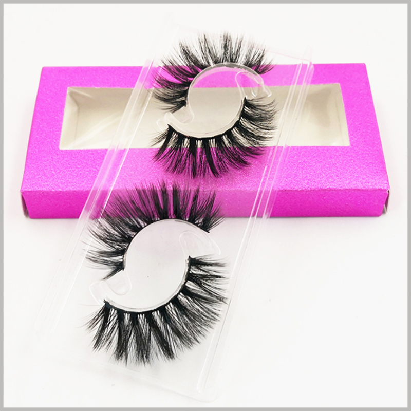 Foldable shiny False eyeslash packaging with window for pack of 2 pairs. The blister used to hold false eyelashes is specially designed to hold 2 pairs of false eyelashes in the most space-saving way.