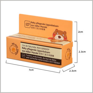 Foldable small packaging for lip balm. The reference size of the lip balm packaging is: 7cm×2.3cm×2.3cm. The height of the hang tags is 2cm.