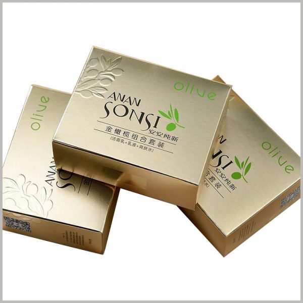 Gold skin care product packaging boxes. Fashionable packaging design is an element of skin care product packaging, which can attract customers who pursue fashion and beauty.
