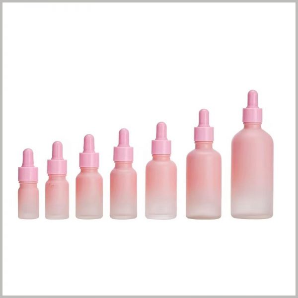 Gradient Pink glass dropper bottles, we can provide you with a complete set of essential oil bottle capacities, you can choose one or more according to your actual needs.