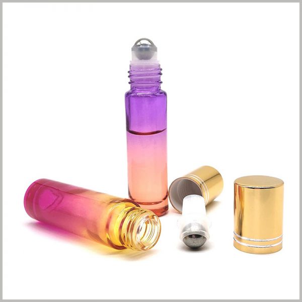 Gradient color essential oil glass roll on bottle. The appearance of the essential oil bottle has a fashionable visual sense, which is very helpful for selling essential oils.
